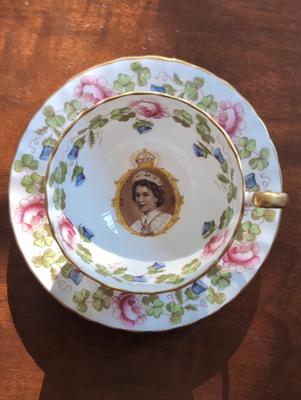 Queen Elisabeth II 1953 Coronation Vintage Floral Porcelain Teacup and Saucer